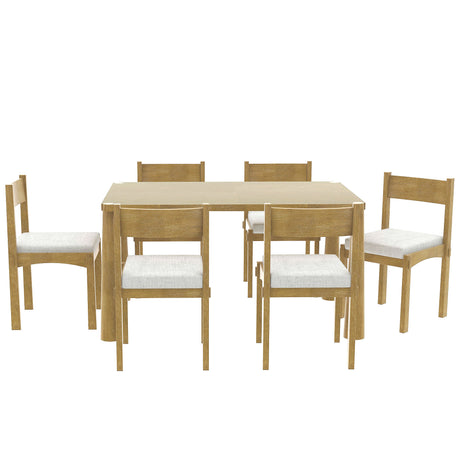 TREXM 7-Piece Retro Dining Table Set for 6, Wood Dining Table Set for 6 with Upholstered Chairs for kitchen & Dining Room (Natural Wood Wash) - sold by Home Elegance USA