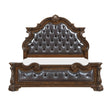 Formal Traditional Dark Brown Finish Luxury King Bed Tufted Headboard Intricate Carvings Gold Accent Detailing Bedroom Furniture 1pc