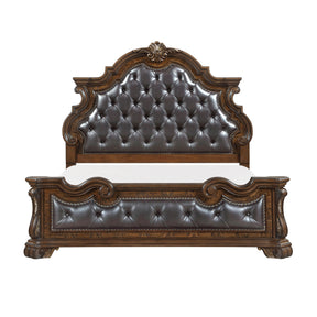 Formal Traditional Dark Brown Finish Luxury King Bed Tufted Headboard Intricate Carvings Gold Accent Detailing Bedroom Furniture 1pc