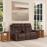 Ranger Power Reclining Loveseat With Console, Power Headrest, Lumbar, Heat & Massage - Rustic Brown | Flexsteel