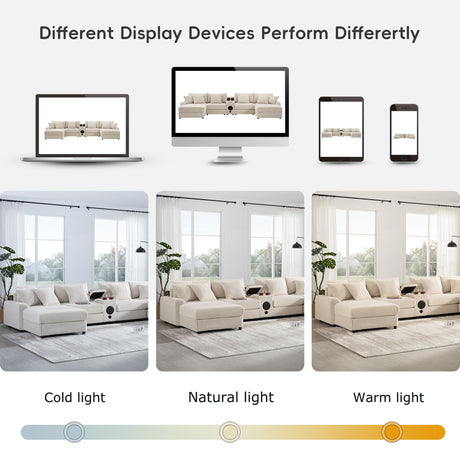 141.5*64'' Corduroy Sectional Sofa with Bluetooth Speakers, U-Shaped Couch with Console, USB Charger, Cup Holders, Storage, Ottoman, Deep and Wide Seat Cloud Sofa for Living Room&Apartment - sold by Home Elegance USA