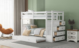 Twin Over Twin Bunk Bed with Trundle and Staircase,White(OLD SKU:LT000068AAK) - Home Elegance USA