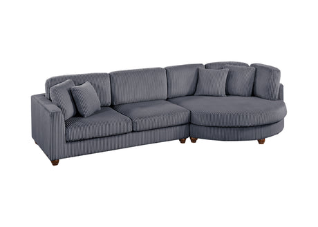 Contemporary 2pc Sectional Set XL Plush Corduroy Fabric Dark Gray LAF Sofa RAF Round Chaise w Pillows Living Room Couch - sold by Home Elegance USA