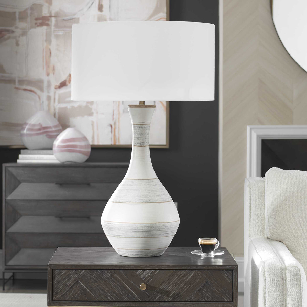 Potter Table Lamp Striped Ivory Blue - White by Uttermost - View 3
