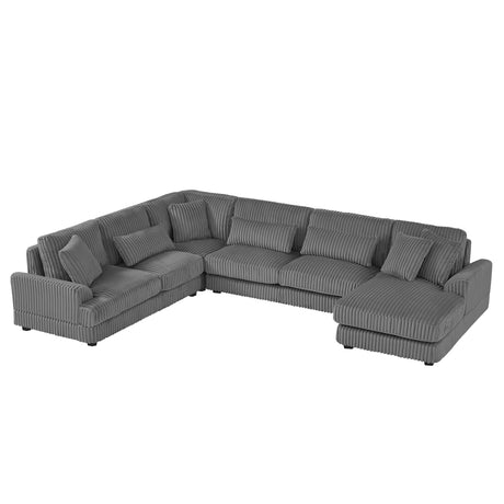 Modern Oversized U-shaped Sectional Sofa with Chaise Lounge in Dark Gray Corduroy, 129' - sold by Home Elegance USA