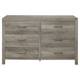 Rusticated Style Weathered Gray Finish 1pc Dresser of 6x Drawers Transitional Bedroom Wooden Furniture