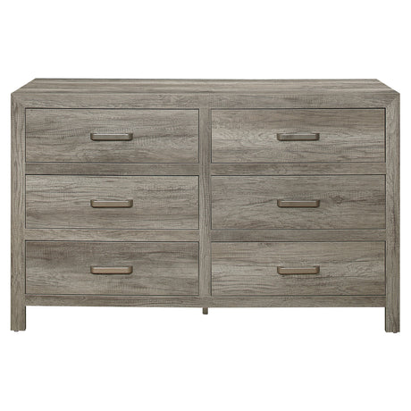 Rusticated Style Weathered Gray Finish 1pc Dresser of 6x Drawers Transitional Bedroom Wooden Furniture