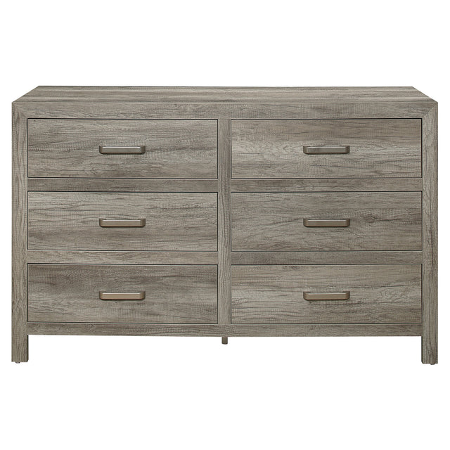 Rusticated Style Weathered Gray Finish 1pc Dresser of 6x Drawers Transitional Bedroom Wooden Furniture