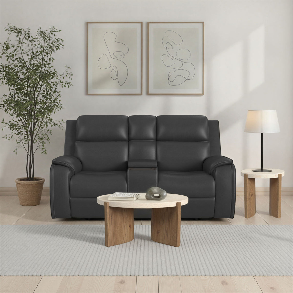 Ziggy Power Reclining Loveseat With Console, Power Headrest, Lumbar, Heat & Massage - Iron | Flexsteel
