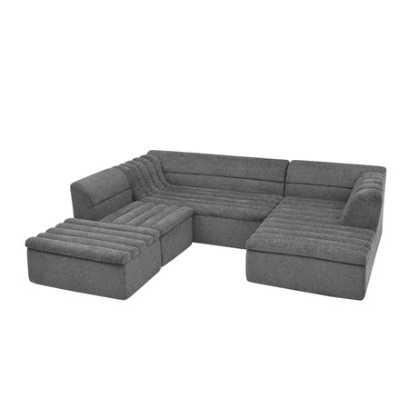 135' U-Shaped Modular Sectional Sofa with Chaise and Movable Ottoman for Living Room, Chenille Upholstered Boneless Couches with Wave-Shaped Armrest, No Pillows Included - sold by Home Elegance USA
