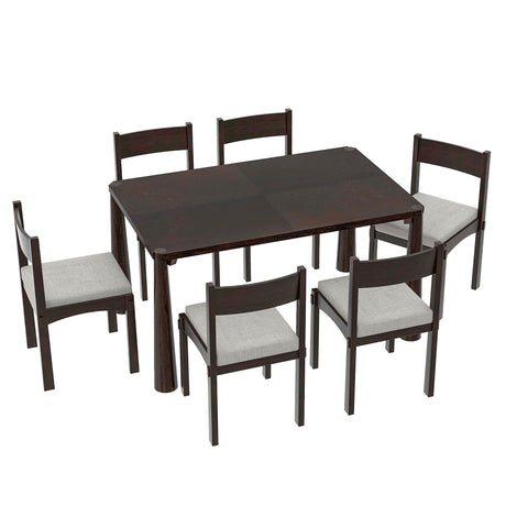 TREXM 7-Piece Retro Dining Table Set for 6, Wood Dining Table Set for 6 with Upholstered Chairs for kitchen & Dining Room (Espresso) - sold by Home Elegance USA