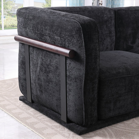 120' length , Fashionable modular sofa with iron and wood frame chenille sofa, black ,uitable for living room - sold by Home Elegance USA