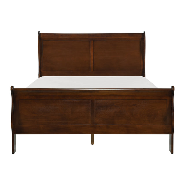 Classic Louis Philipe Style Full Bed Brown Cherry Finish 1pc Traditional Design Bedroom Furniture Sleigh Bed