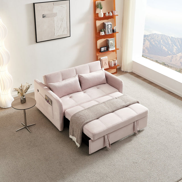 55.5" Twins Pull Out Sofa Bed Pink Velvet - W1097104080 - image - 1