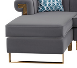 Maddie Gray Velvet 8-Seater Sectional Sofa with Reversible Chaise and Storage Ottoman - Home Elegance USA