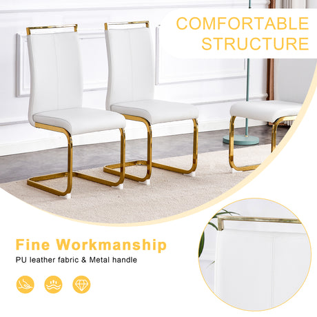 Table and chair set.Elegant Transparent Tempered Glass Dining Set - 71'x35.4' with 8 White PU Chairs with golden C-tube metal leg. - sold by Home Elegance USA