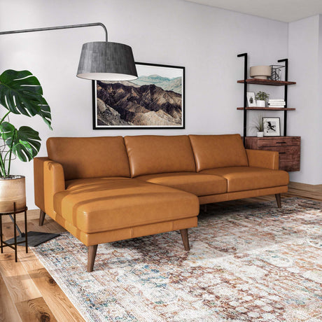 Lore  L-Shaped Genuine Leather Sectional In Tan Left Facing - sold by Home Elegance USA