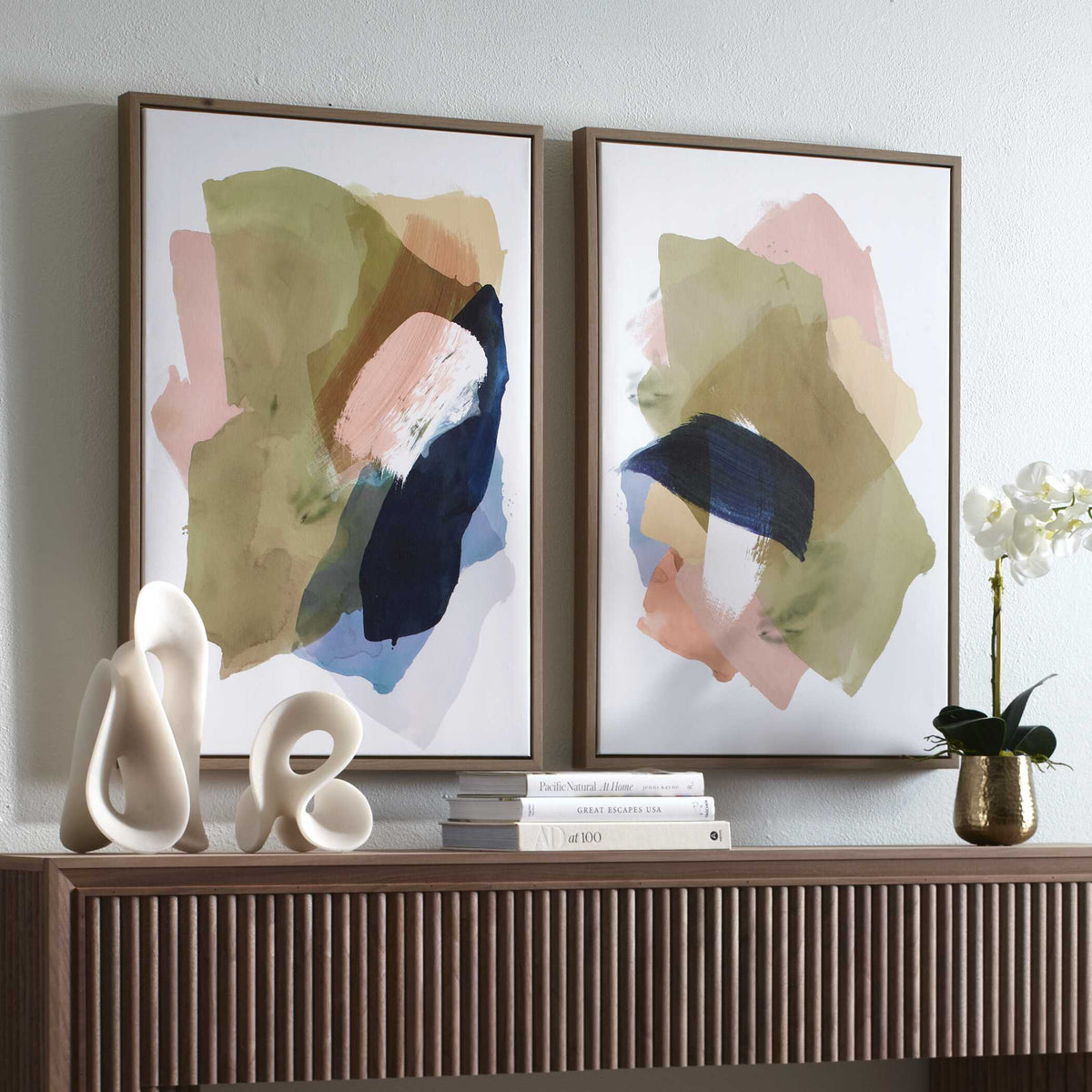 Abstract Afternoon Framed Canvases (Set of 2) - Blue / Green by Uttermost - View 3