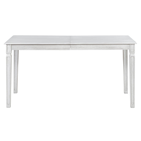 TREXM Vintage Extendable Dining Table Set for 6 with 4 Chairs & Bench, 59 to 72-Inch Rustic Farmhouse Kitchen Table Set with Distressed Finish and Retro Carved Legs (Washed White) - sold by Home Elegance USA