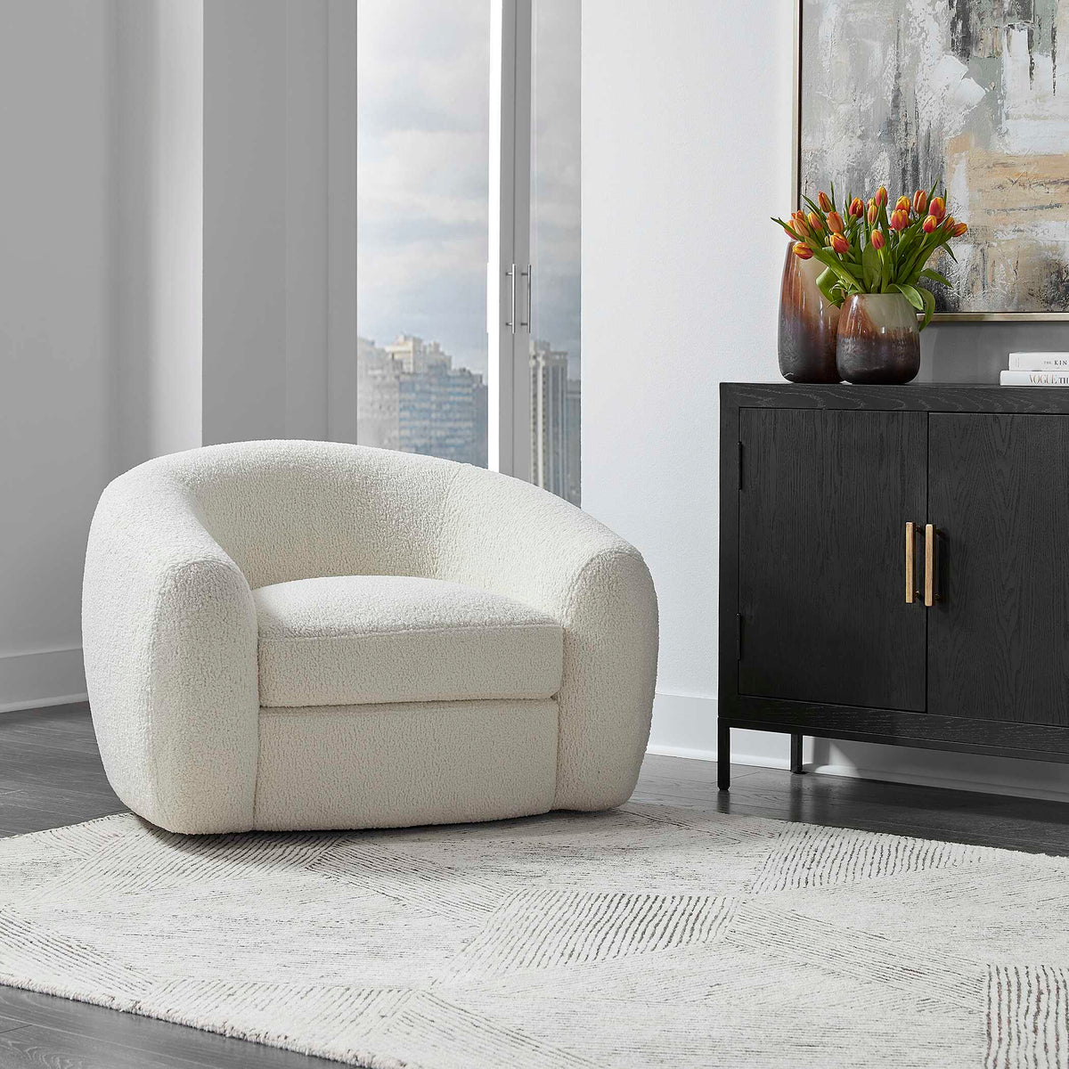 Capra Art Deco White Swivel Chair by Uttermost - View 3