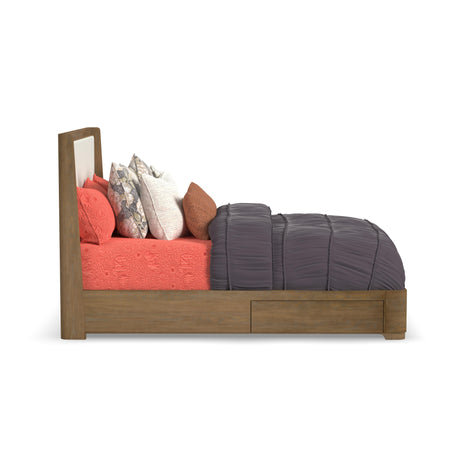 Normandy Queen Upholstered Storage Bed - Light Brown | Flexsteel