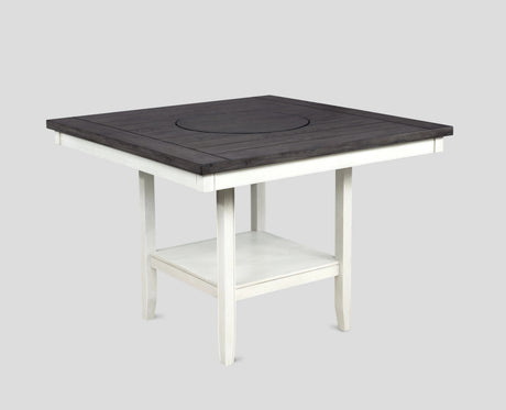 1pc Contemporary Transitional Counter Height Dining Table with 20-Inch Lazy Susan Chalk Gray Finish Wooden Wood Veneers Solid Wood Dining Room Furniture