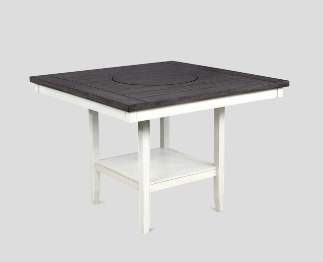 1pc Contemporary Transitional Counter Height Dining Table with 20-Inch Lazy Susan Chalk Gray Finish Wooden Wood Veneers Solid Wood Dining Room Furniture