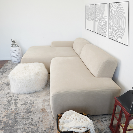 Mar Sectional Cream Corduroy Sofa Left Facing Velvet High-Quality Fabric 101.60x65.00x27.60 inches - sold by Home Elegance USA