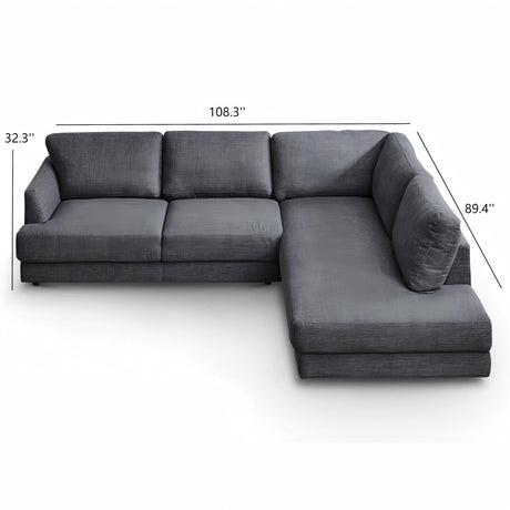 Glander Cozy Sectional Sofa Right Facing in Grey Linen with Solid Wood Frame and Fiber Legs, 89x108 inches - sold by Home Elegance USA