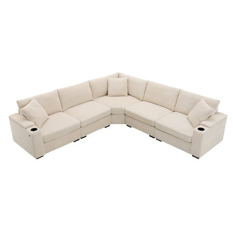 106' Convertible L Shaped Sectional Sofa,Corduroy Corner Couch with Armrest Storage,Cup Holders,USB Charger,Irregular Corner,Oversized Comfy Modular Sofa for Living Room,Apartment,2 Colors - sold by Home Elegance USA