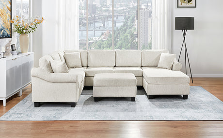 Contemporary U-shaped Sectional Sofa with Movable Storage Ottoman, White Chenille 111.8' - sold by Home Elegance USA