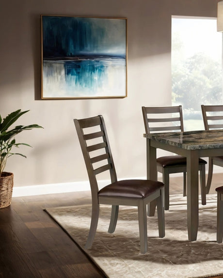 Simple Classic Brown 7pc Dining Set Faux Marble Top Dining Table 6xSide Chairs Leatherette Seats Dining Room Furniture - sold by Home Elegance USA