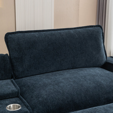 Contemporary Chenille Upholstered Sectional Sofa with Ottomans, USB Ports, Cup Holders & Storage, Blue - sold by Home Elegance USA
