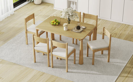 TREXM 7-Piece Retro Dining Table Set for 6, Wood Dining Table Set for 6 with Upholstered Chairs for kitchen & Dining Room (Natural Wood Wash) - sold by Home Elegance USA