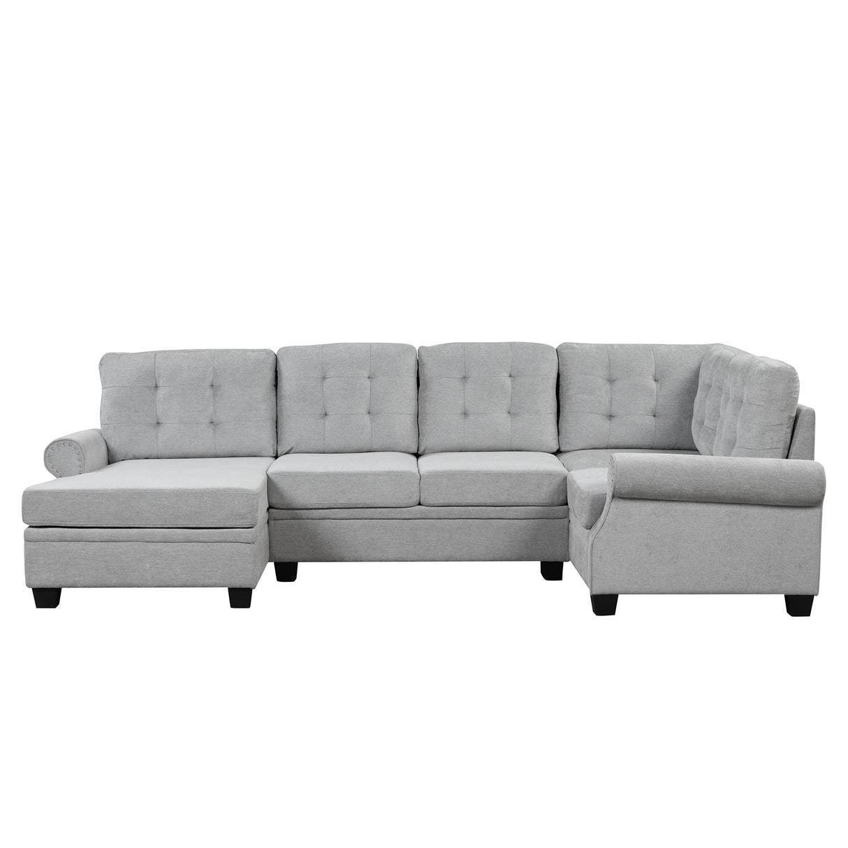 120" Modern U - Shaped Corner Sectional Sofa Upholstered Linen Fabric Sofa Couch for Living Room, Bedroom, Gray - SG001070AAE - image - 7