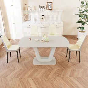 62.99-78.74' expandable dining table set for 2-8 people, equipped with 4 PU fabric thick padded dining chairs and an spacious dining table, kitchen table and chairs, with U-shaped table legs