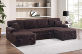 3pc Convertible Sectional Sleeper Sofa Two Chaise Storage Corduroy Upholstered Extendable Pull Out Bed Coffee Finish Pillow Included Primary Living Room