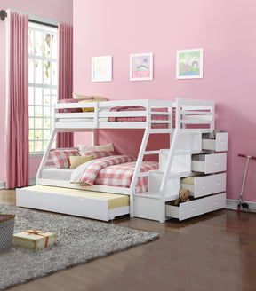Jason White Finish Twin/Full Bunk Bed W/Trundle & Storage - sold by Home Elegance USA