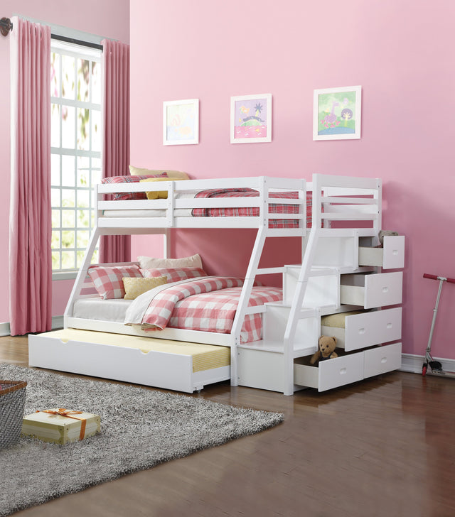 Jason White Finish Twin/Full Bunk Bed W/Trundle & Storage - sold by Home Elegance USA