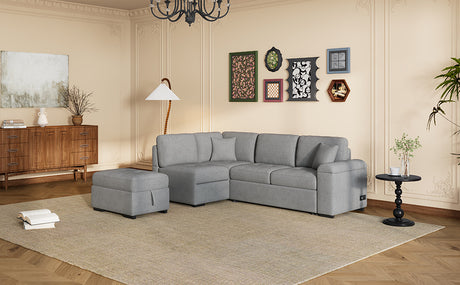 Sleeper Sectional Sofa, L-Shape Corner Couch Sofa-Bed with Storage Ottoman & Hidden Arm Storage & USB Charge  for Living Room Apartment, Gray - sold by Home Elegance USA