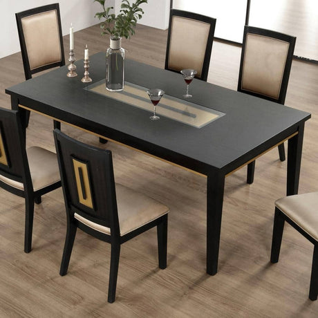 7pc Dining Set Contemporary Espresso Dining Table Glass Insert Top 6x Chairs Wooden Kitchen Dining Room Furniture - sold by Home Elegance USA