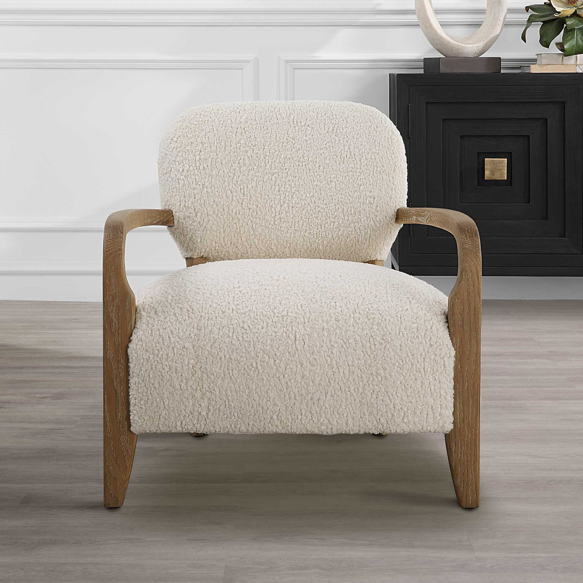 Telluride Natural Shearling Accent Chair - Beige / Dark Brown by Uttermost - View 3