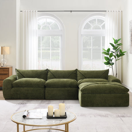 116'' Fully Compressed Sofa with High Density Foam, Integrated Backrest&Seat Cushion, Decorative Edging, Legless Design without Frame, No Assembly Required, Free Combination, Particle Chenille - sold by Home Elegance USA