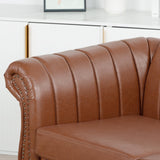 83.46" Brown PU Rolled Arm Chesterfield Three Seater Sofa. - W68033868 - image - 14