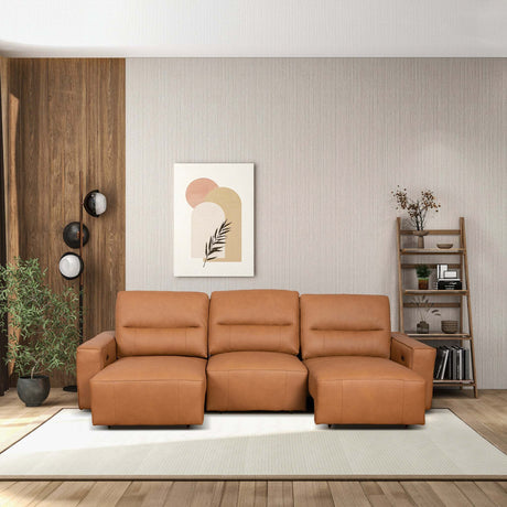 Grant Triple PWR Convertible Sofa - Cognac Leather - sold by Home Elegance USA
