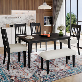 6-Piece Retro Dining Room Set, Classic Kitchen Furniture Set, Wooden Rectangular Table and 4 Chairs with Bench for kitchen & Dining Room, Easy Assembly, Space Saving, DOVETAIL GREY - sold by Home Elegance USA