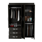 Hamilton Mobile Armoire, 4-Doors Cabinet, Three Drawers, Rods, Four Shelves, Black Wengue - Bedroom - sold by Home Elegance USA