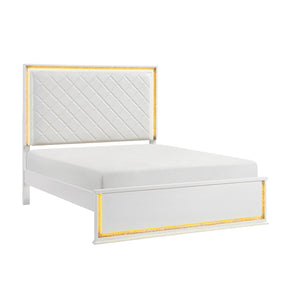 Contemporary Glam White Finish California King Bed Upholstered Headboard LED Light 8-Colors Bedroom Furniture 1pc