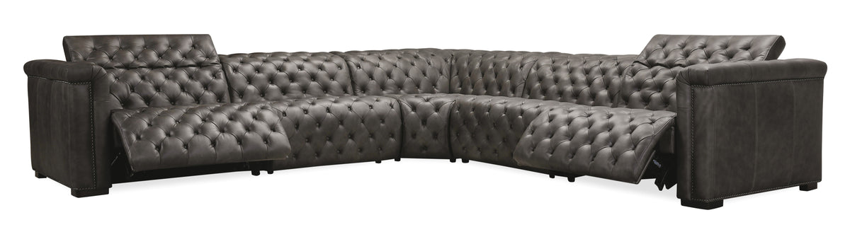 Savion Grandier 5-Piece Sectional With 2 Power Recline Power Headrest - Dark Gray by Hooker Furniture - View 1