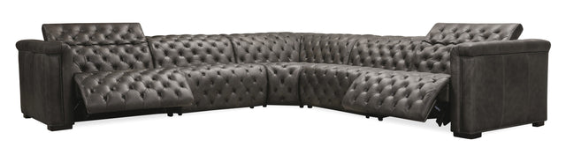 Savion Grandier 5-Piece Sectional With 2 Power Recline Power Headrest - Dark Gray by Hooker Furniture - View 1